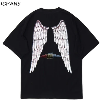 

ICPANS Summer Hand-Painted Wings Printed T-Shirt 2020 Hip Hop Short Sleeve Streetwear Tops Tees Fashion Skateboards Tshirts