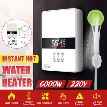 

Instant Heating Electric Hot Water Heater 220V 6000W LED Display Quick Water Heater Household Temperature Adjust + Shower Nozzle