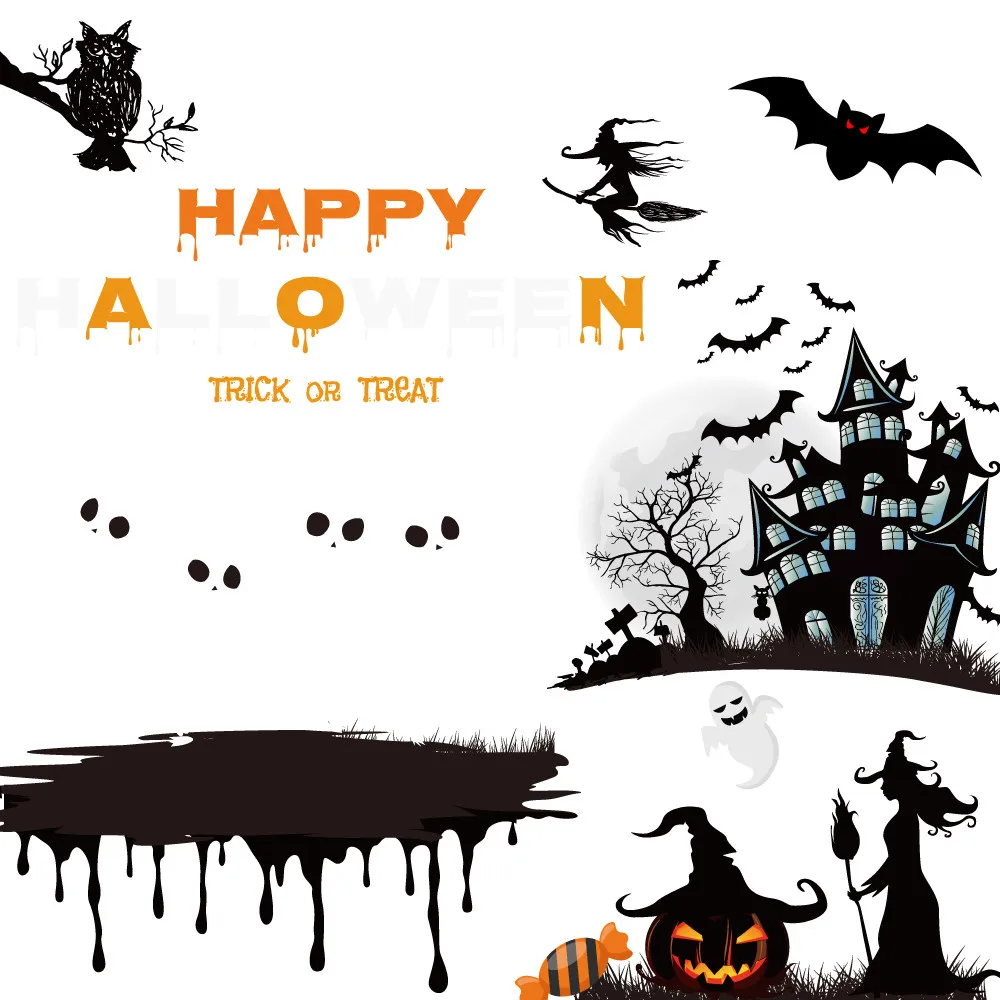 

Halloween Wall Vinyl Sticker PVC Waterproof Pumpkin Tree Removable Decal Home Window Walls Festival Party Decoration Mural