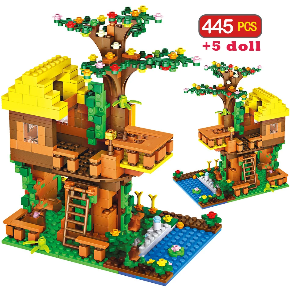 

445pcs tree house camp building blocks with dolls compatible legoedly particle assemble educational toys gifts for children
