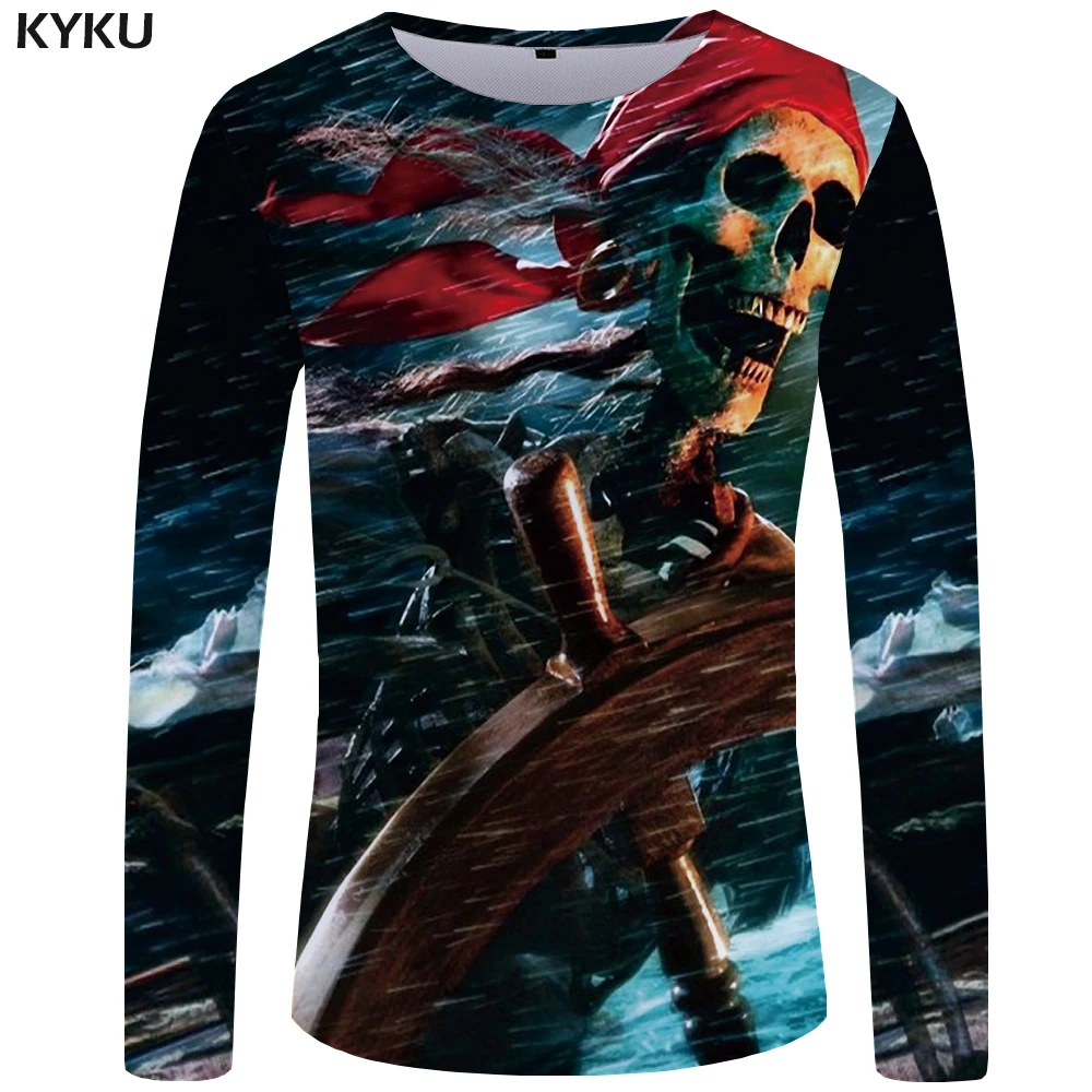 

Skull T shirt Men Long sleeve shirt Pirate Rock The Sea Graphic Punk Printed Tshirt Gothic Cool 3d T-shirt Mens Clothing