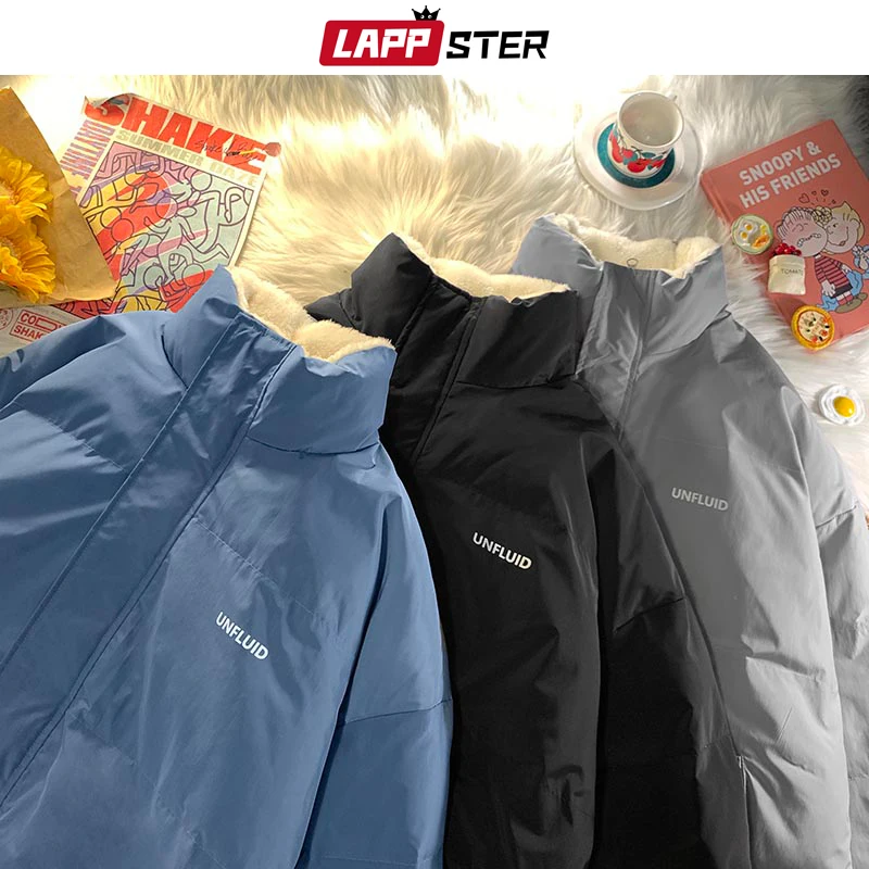Men Fleece Harajuku Parkas Korean Fashion Streetwear Winter Jacket Japanese Style Vintage Bubble Coat