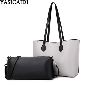 

YASICAIDI 2Pcs/Set Women Composite Bag Rivet Decor Patchwork Leather Ladies Hand Bags Female Party Flap Crossbody Shoulder Bags