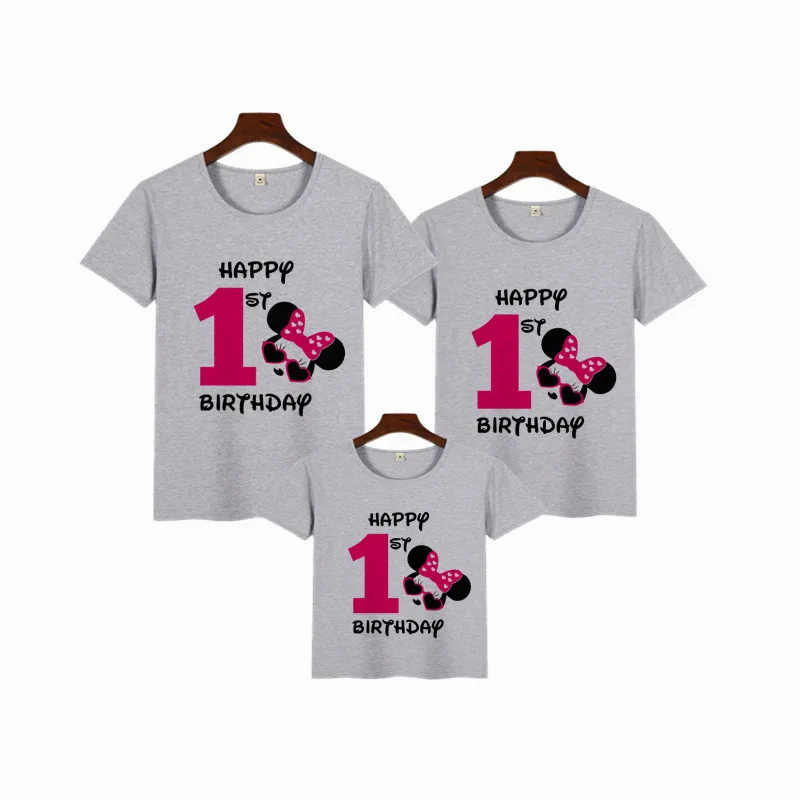 Mouse Mouse Ear Family Matching Clothes Mommy and Me Clothes It Is My 1st Birthday T-Shirt Boys Clothes Short Sleeve TShirt - Цвет: B74-gray