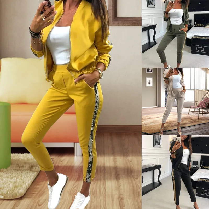 

hirigin new fashion Women's sets 2PCS Tracksuit V-Neck Zipper Sweatshirt and Pants set Sports Casual outfits leopard Suit