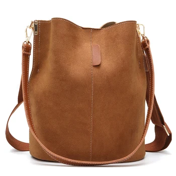 

Messenger Bag Women Bucket Shoulder Bag Large Capacity Vintage Matte PU Leather Lady Handbag