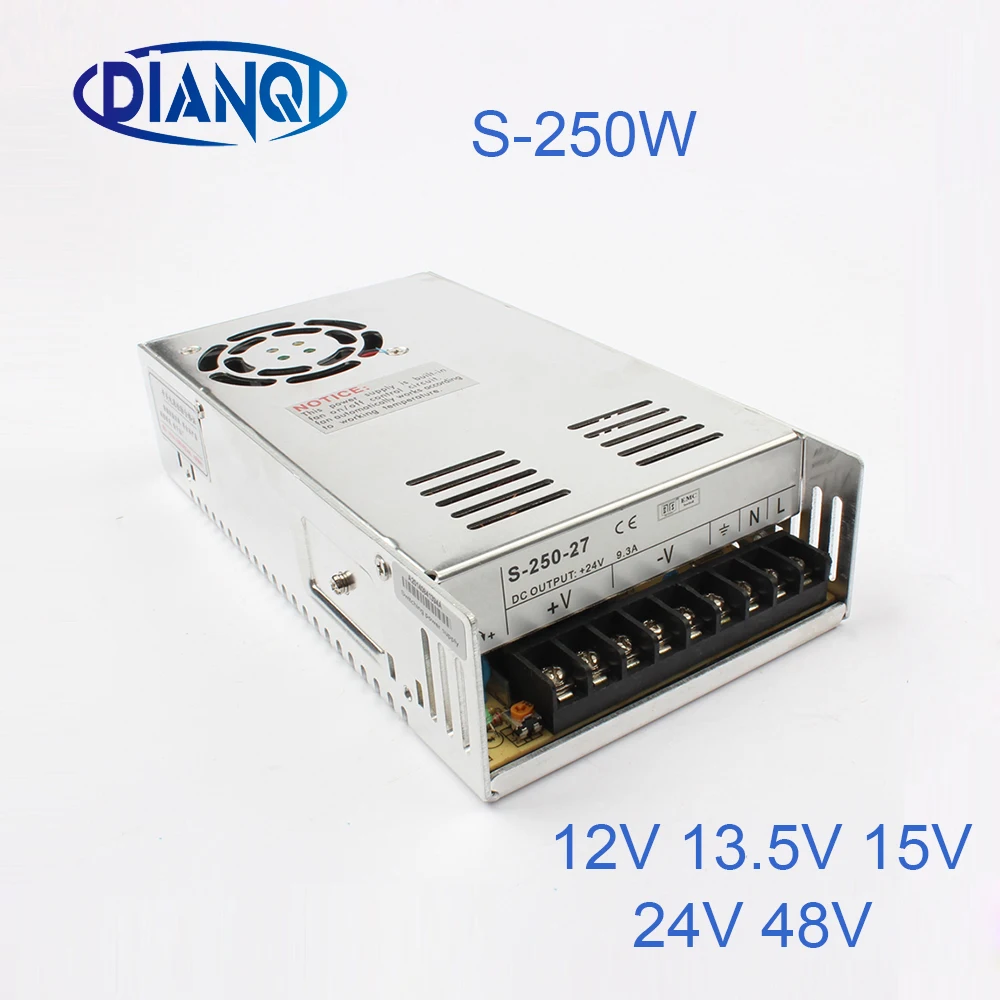 DIANQI Switching Power Supply 250w 12V 13.5V 15V ac to dc converter transform for LED strip 24V 48V S-250 Good Quality | Обустройство