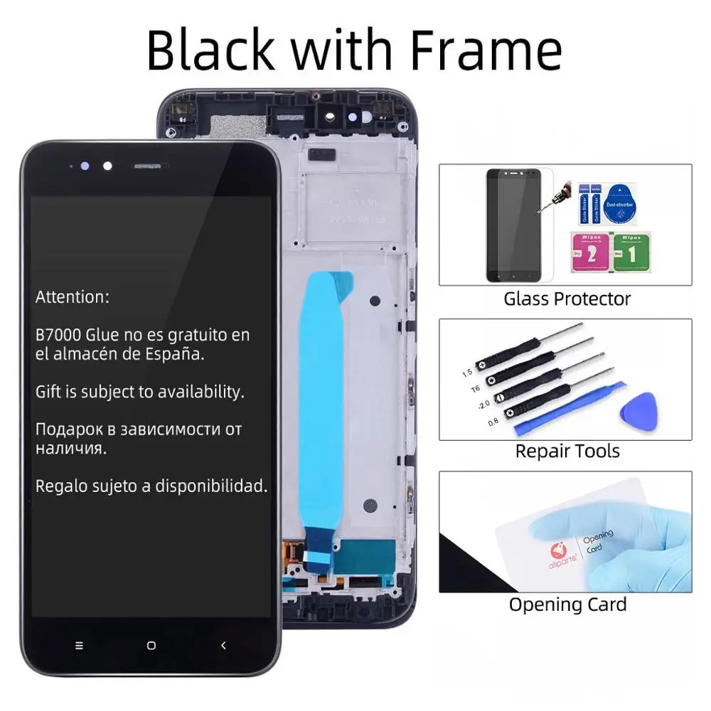 Дисплей для Xiaomi Mi A1 MiA1 5X LCD в сборе с тачскрином на рамке 5.5'' черный белый золото - Цвет: Black with Frame