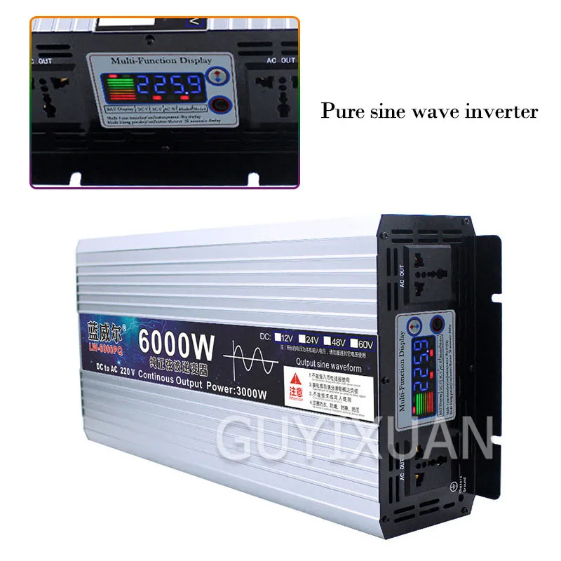 Инвертор 4000/6000W DC 12 V/24V дo AC 220 В Модифицированная синусоида Трансформатор ЖК