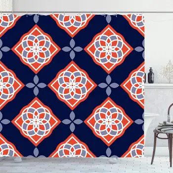 

Shower Curtain Set with Hooks 66x72 Inches Portuguese Azulejo Mosaic Tiles Blue White Spanish Vintage Design Lisboa Lisbon