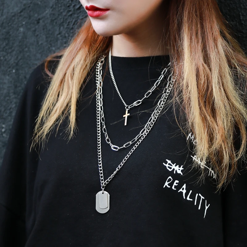 Индивидуальная Крестовая квадратная металлическая многослойная длинная цепочка в стиле хип-хоп, Крутое простое ожерелье для женщин и мужчин, модное ювелирное изделие, подарки
