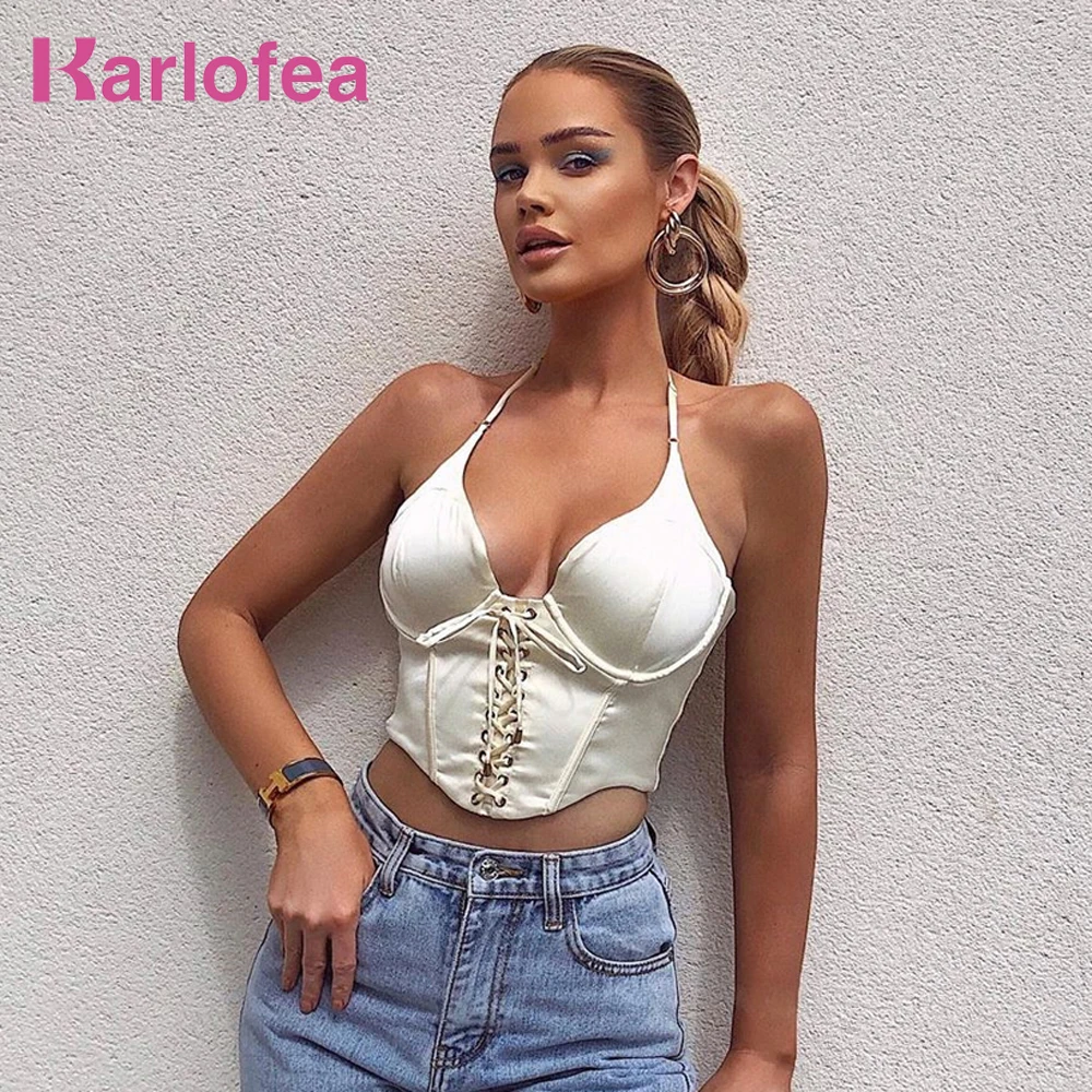 Karlofea/милые уличные наряды для девочек укороченный топ с лямкой на шее