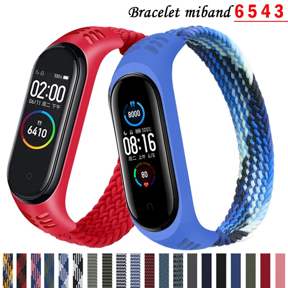 Браслет для xiaomi Mi band 6 NFC спортивный нейлоновый Плетеный соло-браслет наручных