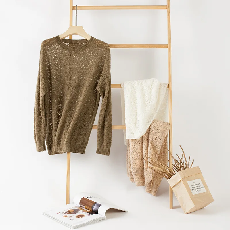 

New Sweater Women's Round Neck Hollow Cable Ultra-thin Sweater Women's Spring and Summer New Pullover Feminine Clothing 2020