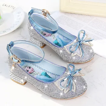 

Disney Spring New Girl Crystal Shoes soft bottom non-slip High Heel Princess Shoes Little Girl Frozen Elsa Shoes