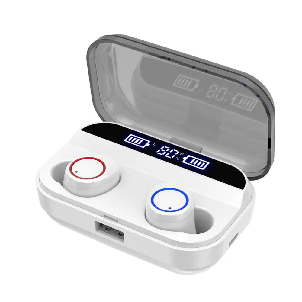 Наушники-вкладыши TWS с Беспроводной наушники Bluetooth 5,0 наушники Мощность Дисплей сенсорный Управление Спортивные Беспроводные стерео наушники гарнитура с зарядным устройством - Цвет: Белый