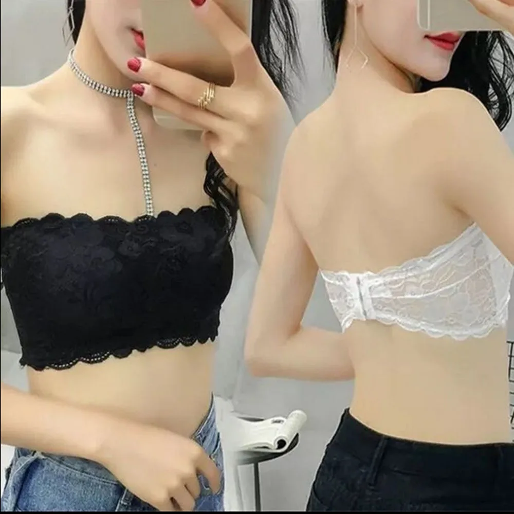 Valentine's day Sexy Summer Women Elastic Strapless Bra Lace Tube Top Bandeau Crop Tank Seamless Padded Underwear women lingerie bra women tank tops women tube tops