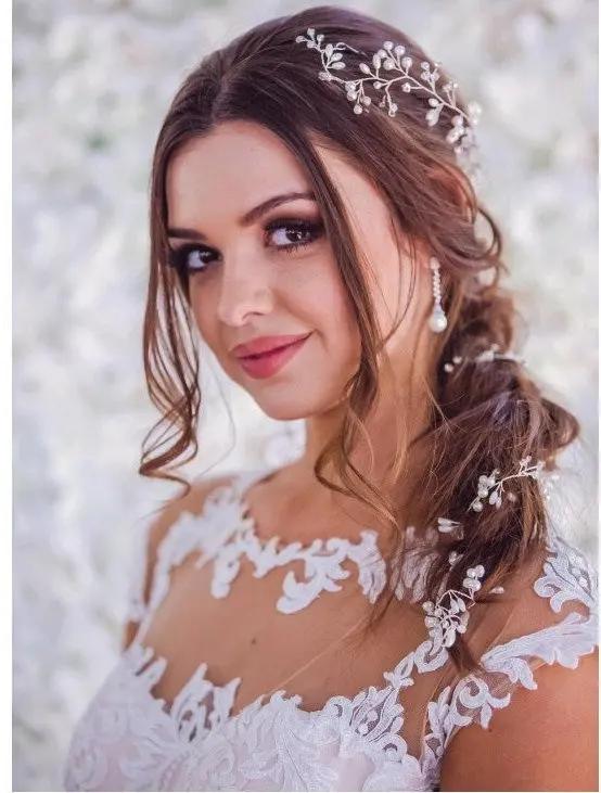 Rhinestones Pearls Hair Vine Headband for Wedding Bride Bridesmaid