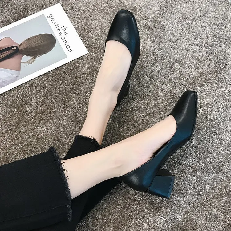 

Grandma Shoes Women's Low-Cut Square Head Semi-high Heeled Stiletto Shoes 2019 Autumn New Style Retro Versatile Students Korean-