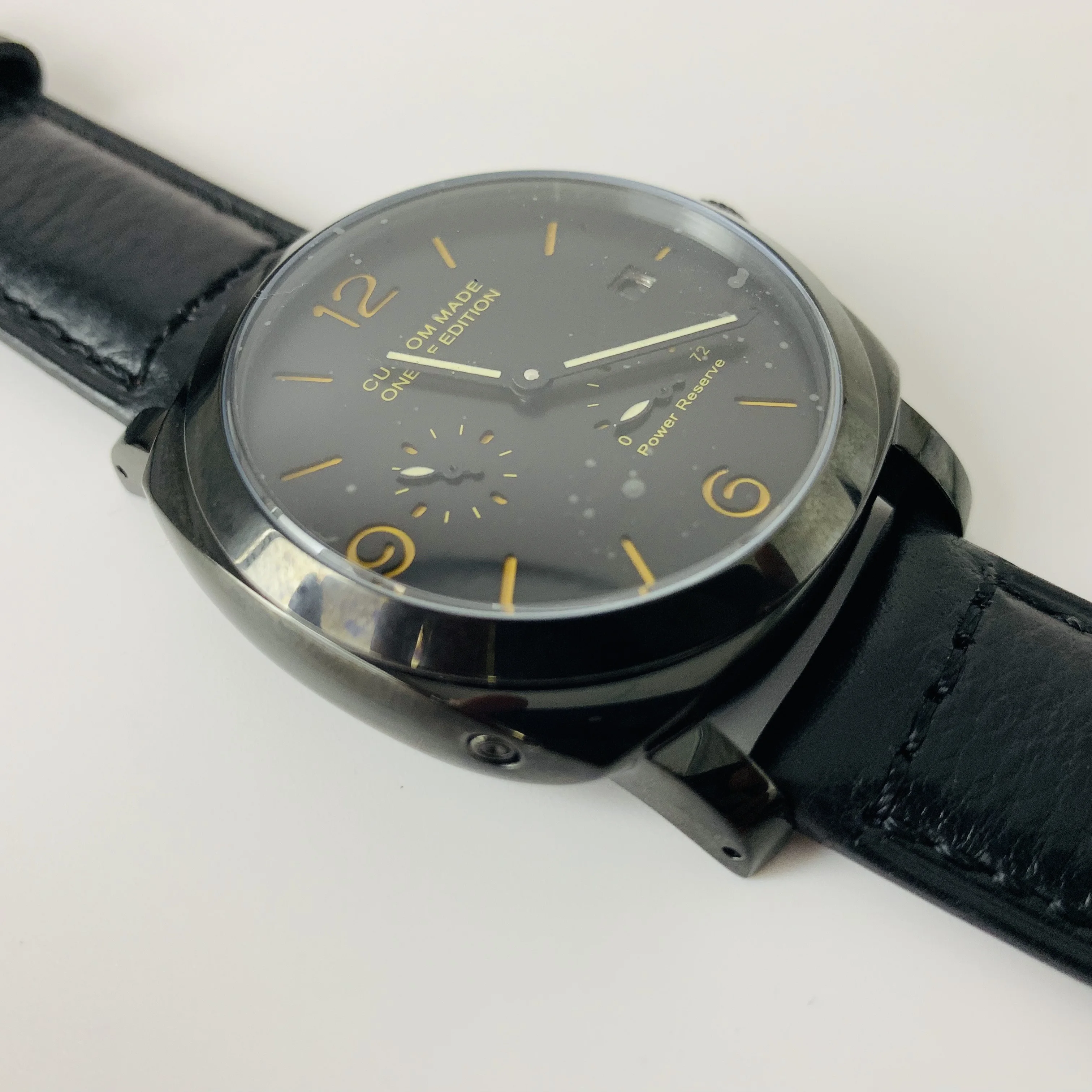 

44 mm automati cmechanical watch 316L stainless steel case black leather strap luminous hands Mens watches AAA clock