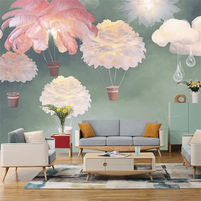 

beibehang Custom Cartoon clouds hot air balloon wallpaper girl bedroom background 3D wall paper fantasy princess room decoration