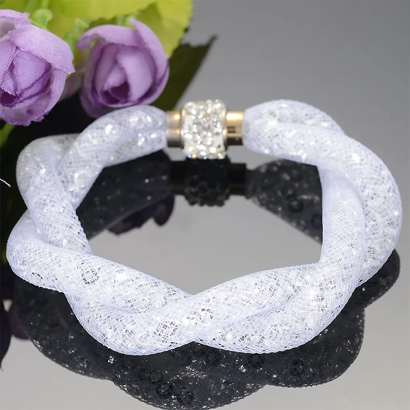 Miasol Crystal bracelet/bangle with pave crystal magnetic clasp,crystal sparkling dust weave hollow punk bracelet christmas gift 5