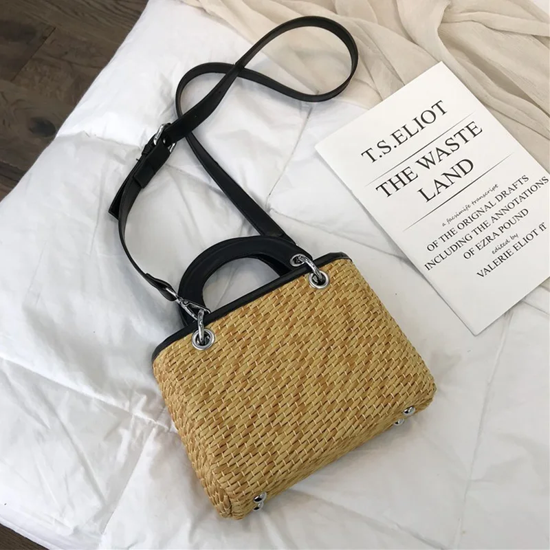 

New Fashion Shoulder Bags For Women Square Straw Bag Summer Rattan Bag Handmade Woven Beach Flap Bohemia Handbag
