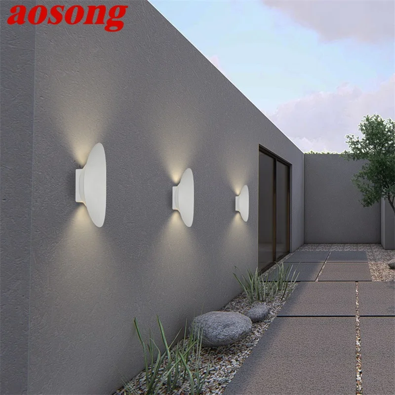 

AOSONG Outdoor Wall lights White Oval Patio Wall Sconce Waterproof Modern Home Decorative For Porch Balcony Courtyard Villa