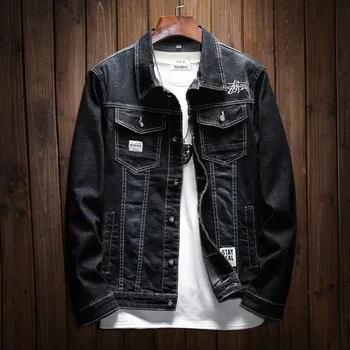 

Classic Men Trucker Jacket Retro Washed Stand Collar Casual Male Jeans Denim Jacket Biker Motorcycle Coat Slim Fit Outwear