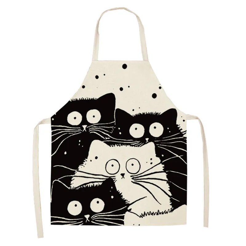 Funny Cartoon Cat Sleeveless Home Cleaning Tools women kids Kitchen Apron Cotton Linen Easy Cleaning Waterproof Waist Bib