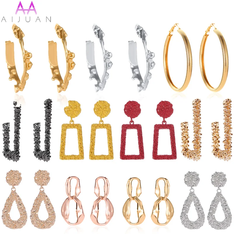 

Trendy Earrings for Women Fashion Jewelry Gold Heart Star Luxury Hoop Dangle Statement Long Round Drop Red Brinco Kolczyki Gifts