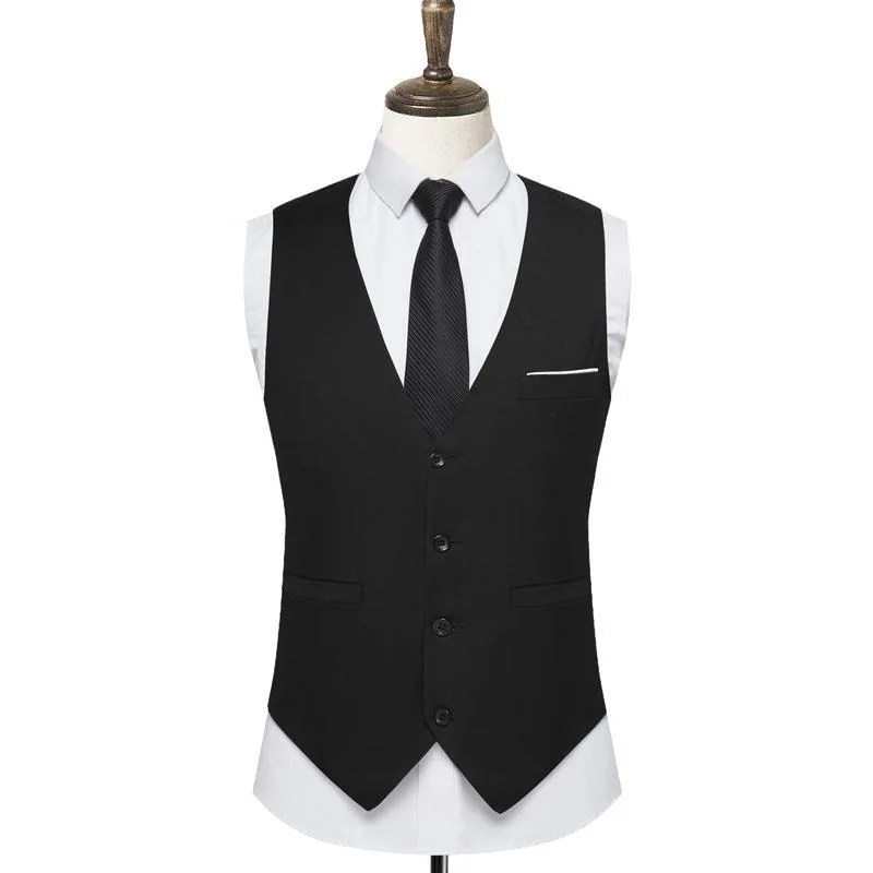 

Men's Business Casual Slim Vests Fashion Men Solid Color Single Buttons Vests Fit Male Suit for Men Spring Autumn 2020