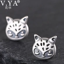 V.YA 925 пробы серебряные винтажные маленькие серьги-гвоздики с котом для женщин, ювелирные изделия из стерлингового серебра, подарок