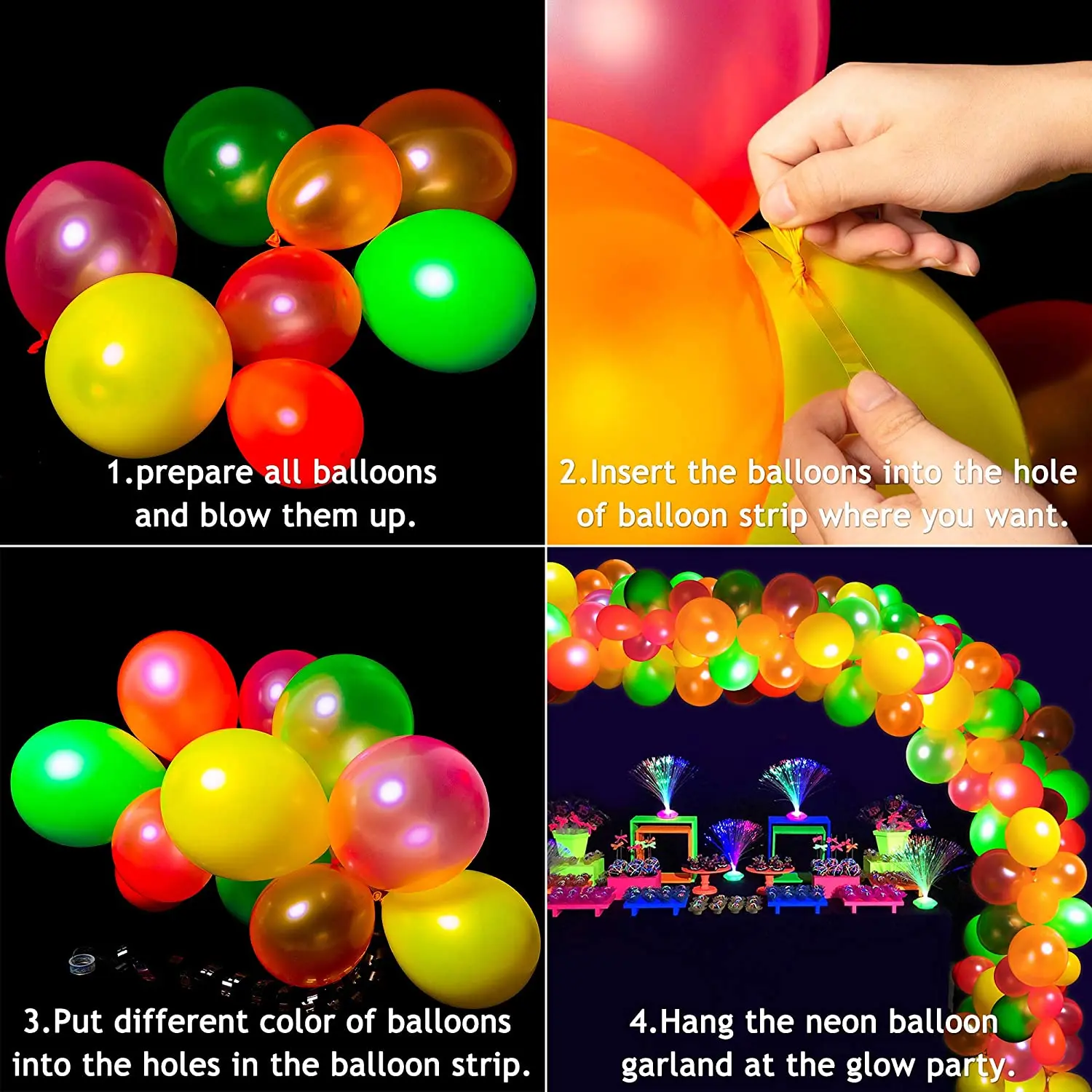 Black Neon Glow Balloons Arch Kits - BigBeryl