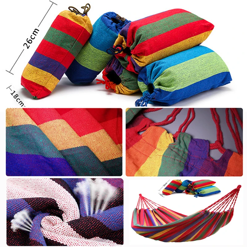 Single double hammock outdoor anti-rollover canvas hammock swing mesh wooden stick double thickening 200X150CM_voghion.com