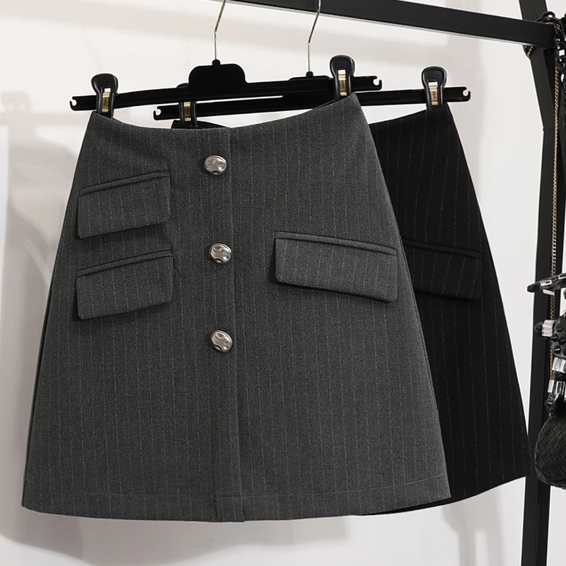 

New Korean Style High Waist A-shaped Skirt with Single-row Button One-step Skirt Buttocks Office Lady All-match Mini Skirts