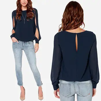 

Office Ladies Chiffon Shirts Women Blouses Long Sleeve Blouse Women O-neck Shirts Plus Size Chiffon Blouse Women Slim Femme Top