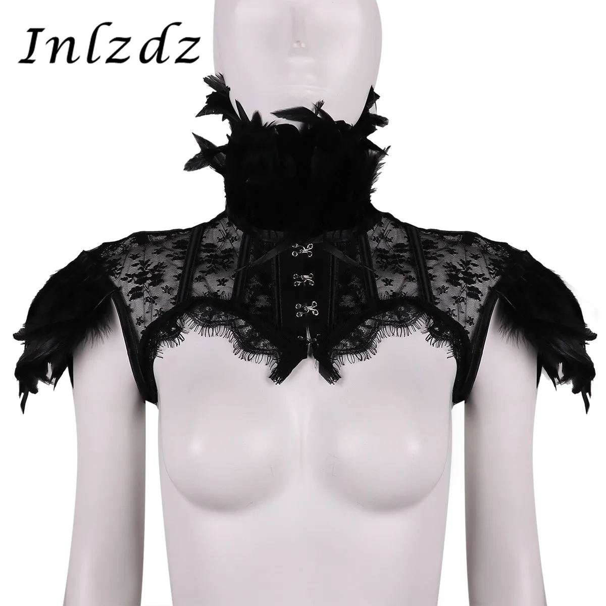Женский Готический воротник с перьями Goth Rave костюмы на Хэллоуин Ретро винтажный