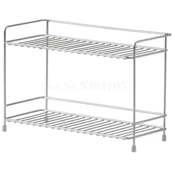 

Kitchen rack stainless steel double-layer spice rack free punching tabletop condiment storage rack 66485