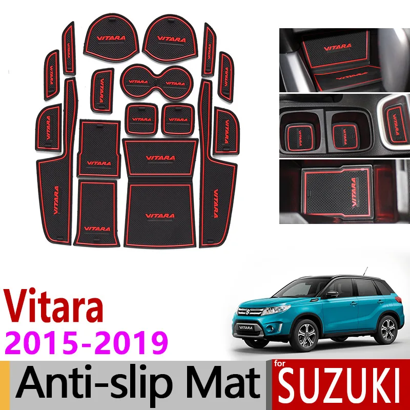 CDEFG For Suzuki Vitara rubber mats car anti-slip mat inner door slot non-slip anti-dust cup holder rubber mats arm box storage pads interior accessories