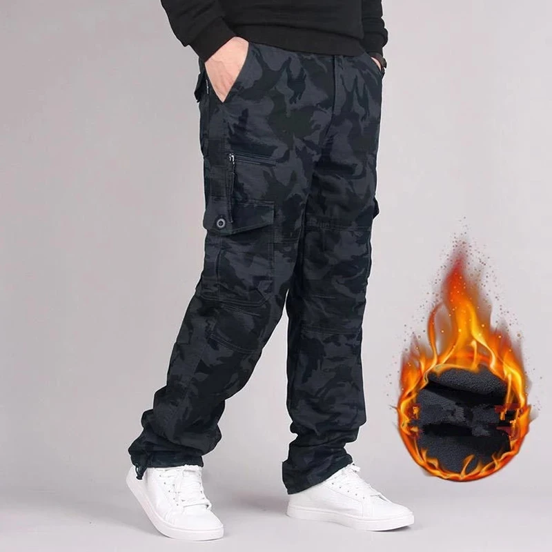 Winter Fleece Pants Men Outdoor Trekking Camping Hiking Thicken Warm Travel Trousers Camouflage Overalls Casual Army Cargo Pants