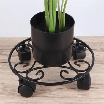 

Movable Flower Pot Tray Metal Plant Flower Pot Universal Wheel Base for Home (Black)