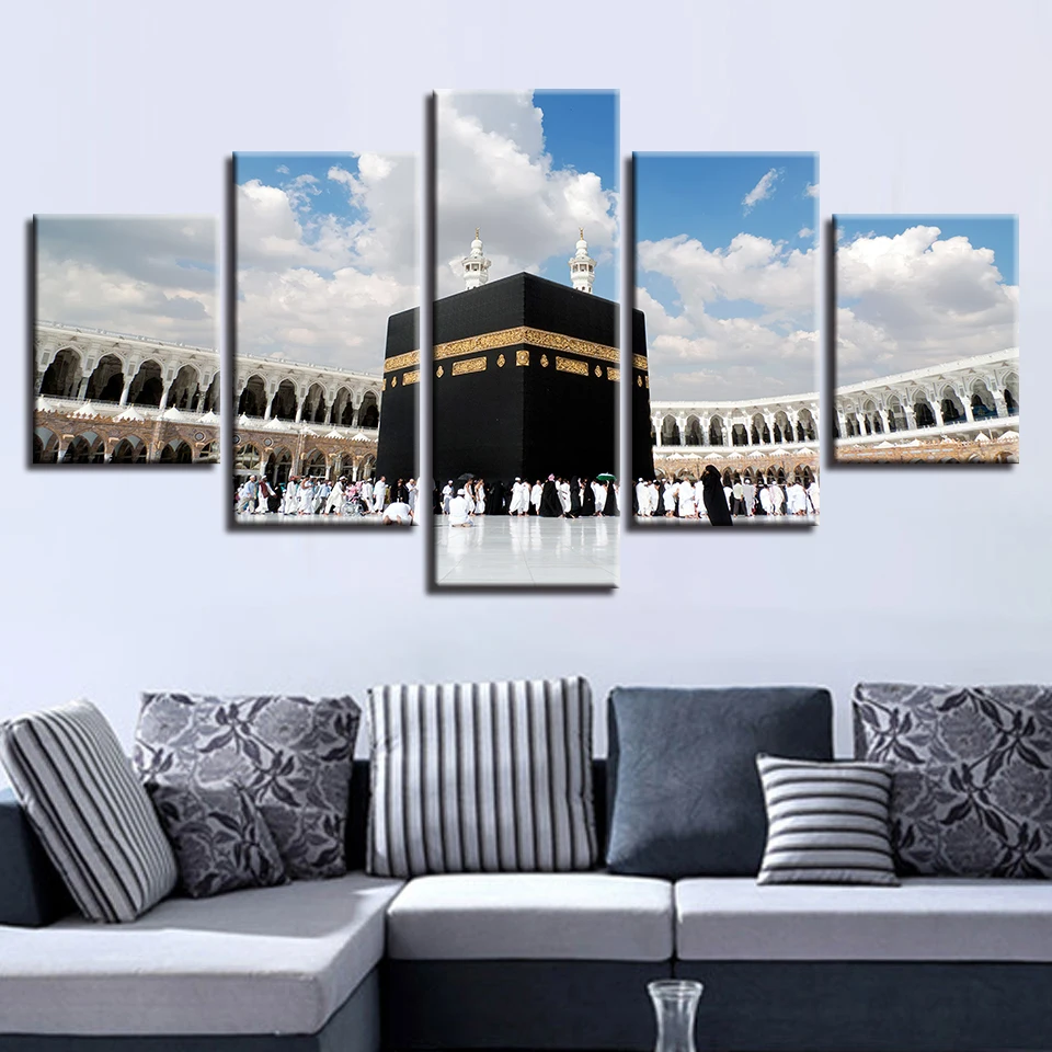 

Arab Mekka Building picture canvas New York london farmhouse decor framed wall art pictures for living room 5 Panel Abstract 33
