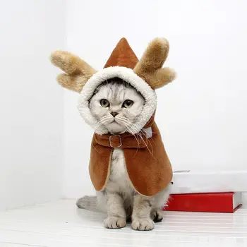 

Pet Cat New Year Costume Chinese Style Clothing Hooded Jacket Velvet Cloak For Kitten Spring Festival Dress Up