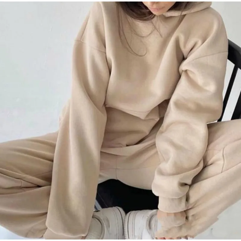 pant suits for older ladies Winter Two Piece Sets Women Tracksuit Oversized Suit 2021 Autumn Trouser Suits Female Sweatshirt Solid Sports Hoodie Sportswear suit set