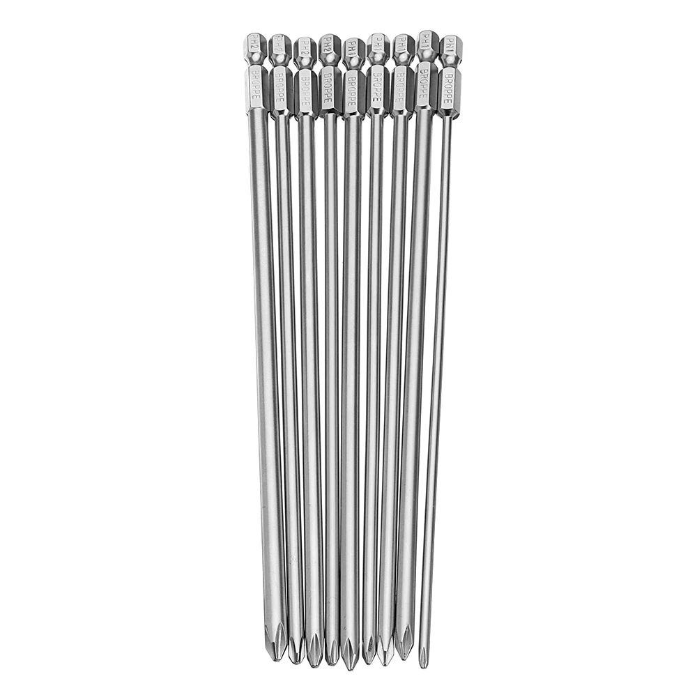 Broppe 9 шт. 1/4 &quot1/4 мм PH1 PH2 Phillips магнитные длинные биты с шестигранной головкой
