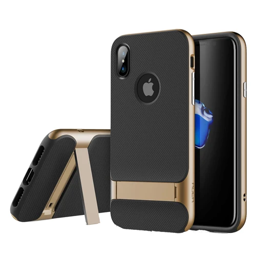 ROCK Hot чехол для телефона для iPhone X, защитный чехол, серия Royce, чехол на заднюю панель для iPhone X 5,8 дюймов, чехол с подставкой - Цвет: Gold