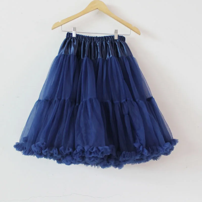 Navy Blue 60 см Бирюзовая Пышная юбка-пачка для взрослых, мягкая шифоновая Женская мини-юбка принцессы - Цвет: Navy Blue