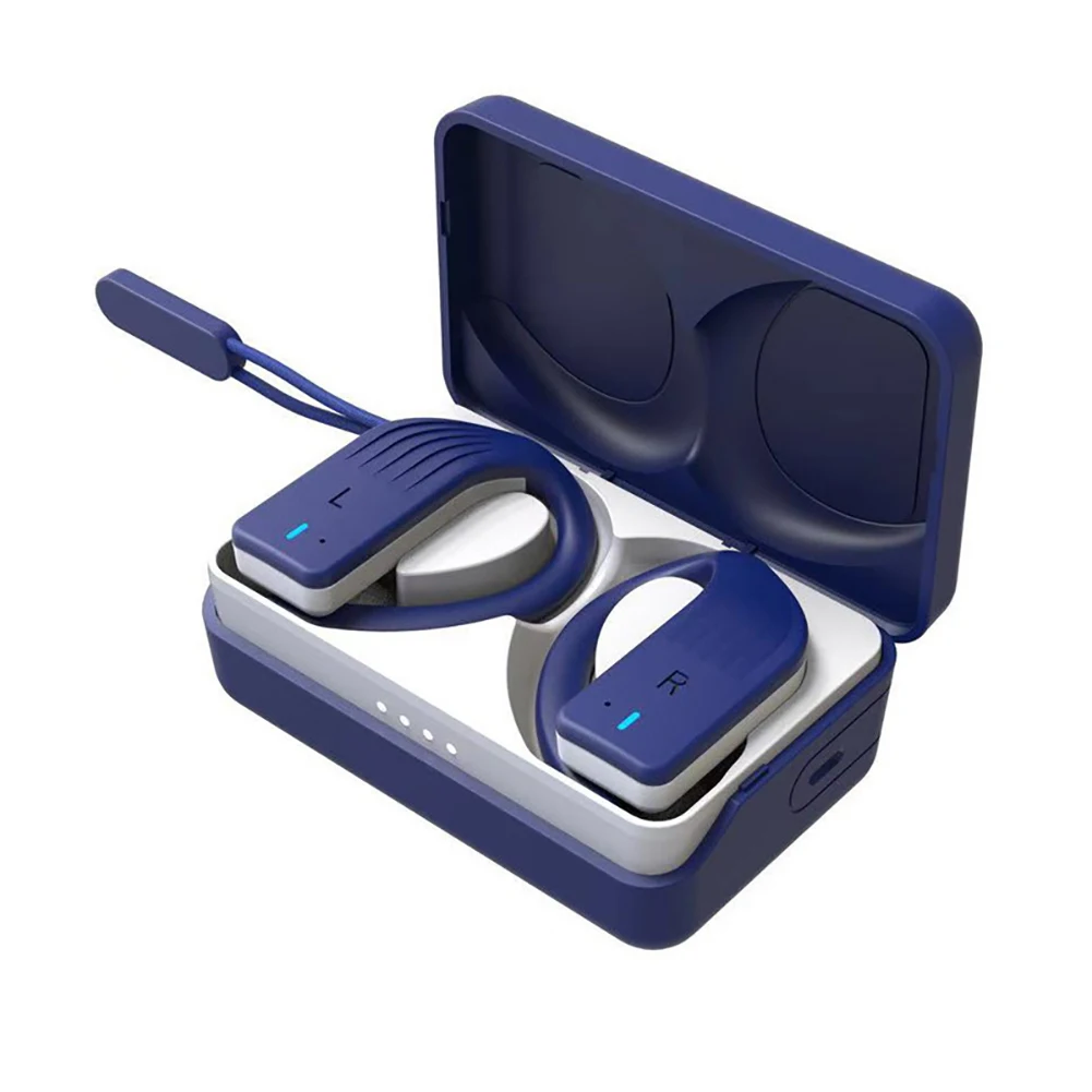 TWS Bluetooth 5,0 Наушники Беспроводные спортивные 9D стерео звук наушники сенсорное управление с микрофоном водонепроницаемые наушники для смартфона - Цвет: Синий