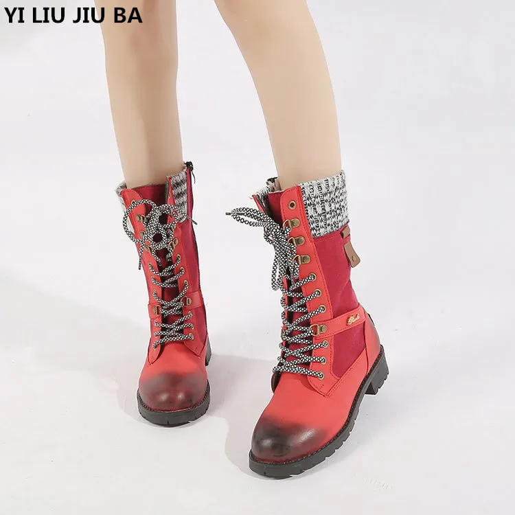 

Winter Boots Women Basic Women Mid-Calf Boots Round Toe Zip Platform Female Shoes Warm Lace Up Boots women Shoes mujer V018